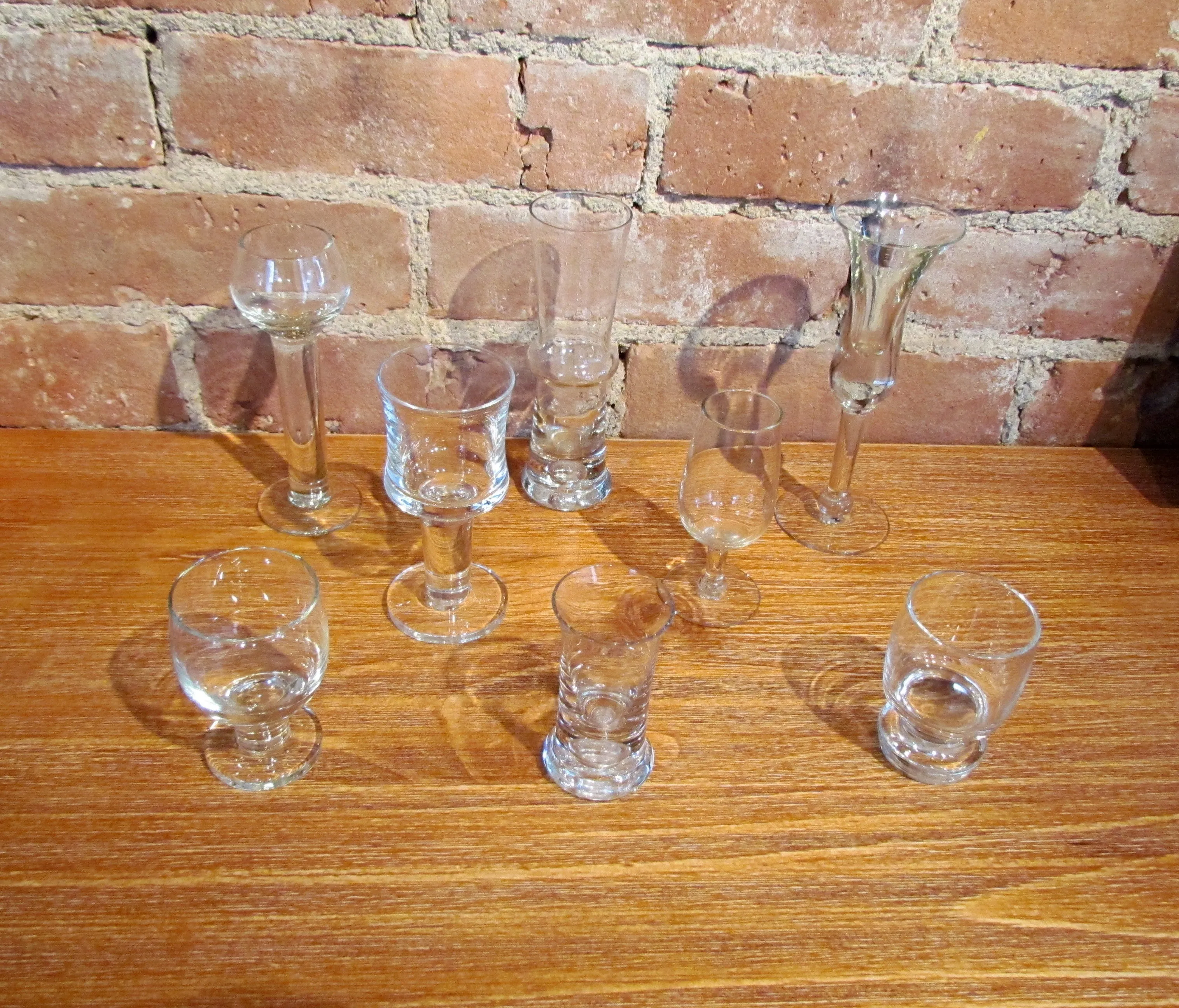 1980's Crystal Cordial Glass Set Of 8 Bar Shot Glasses Unique Set