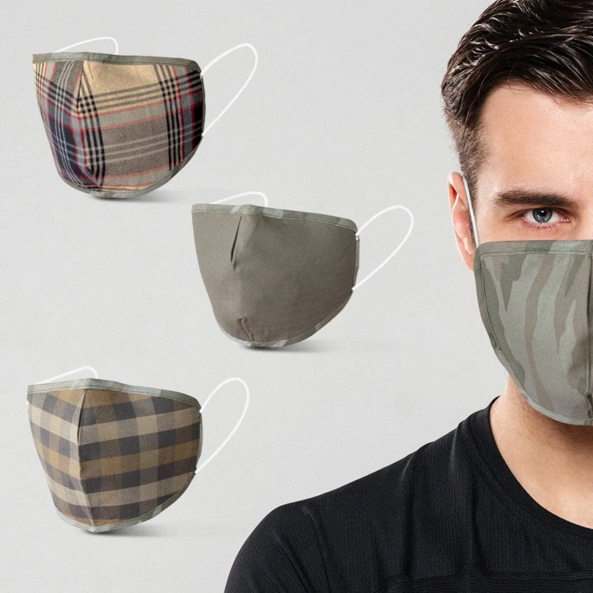 6 Layer Reversible Cotton Army Design Mask - Pack Of 3