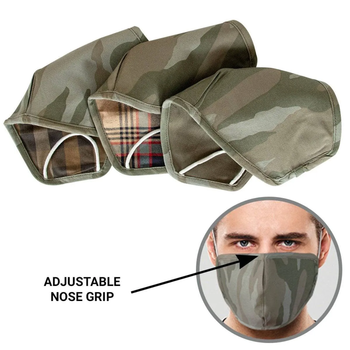 6 Layer Reversible Cotton Army Design Mask - Pack Of 3