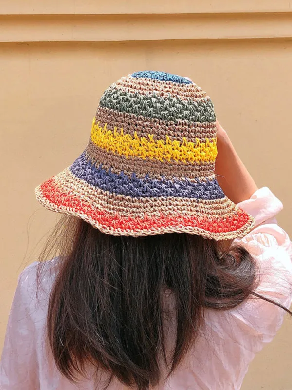 Blue Zone Planet |  Braided straw hat rainbow fisherman hat big brim sun hat outdoor beach sun sun hat