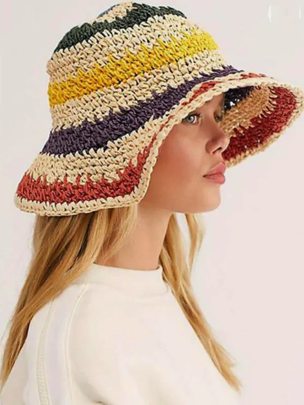 Blue Zone Planet |  Braided straw hat rainbow fisherman hat big brim sun hat outdoor beach sun sun hat