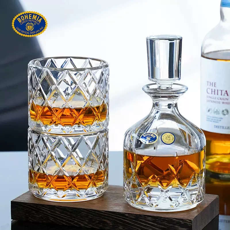 Bohemia Crystal Stackable Whisky Decanter and Glasses Set