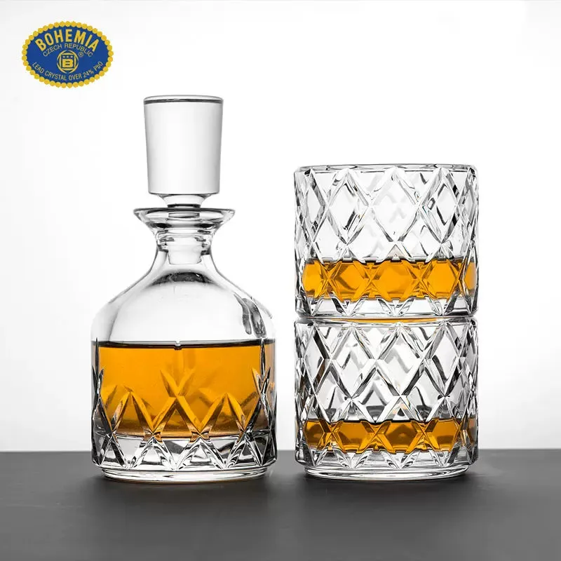 Bohemia Crystal Stackable Whisky Decanter and Glasses Set