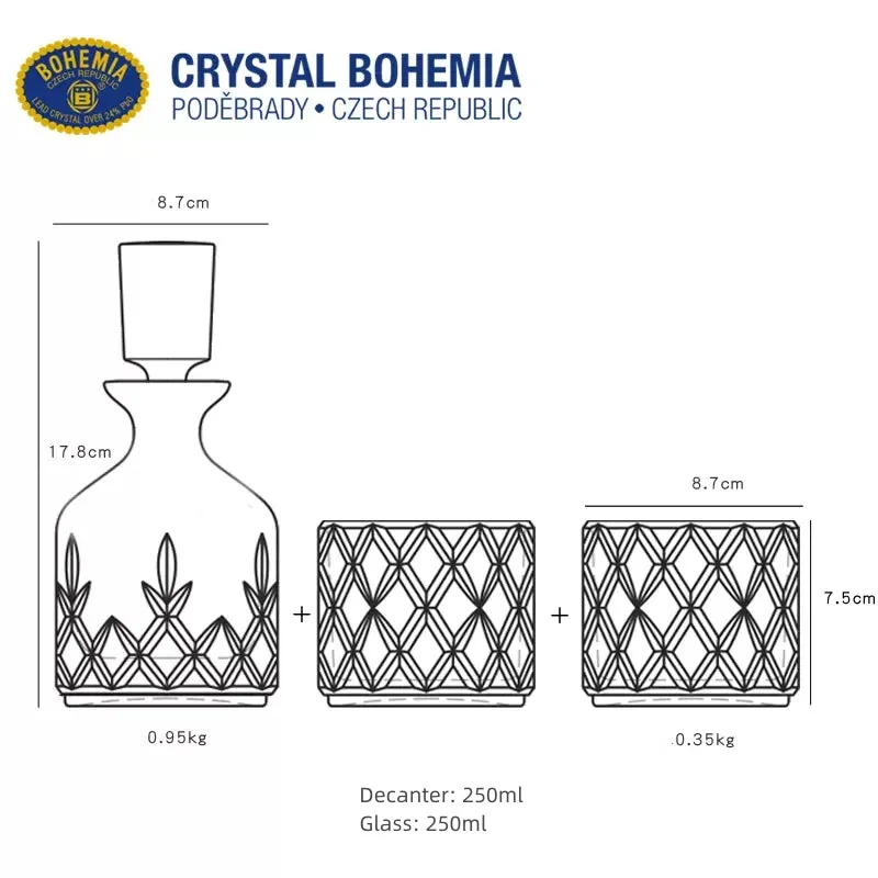 Bohemia Crystal Stackable Whisky Decanter and Glasses Set