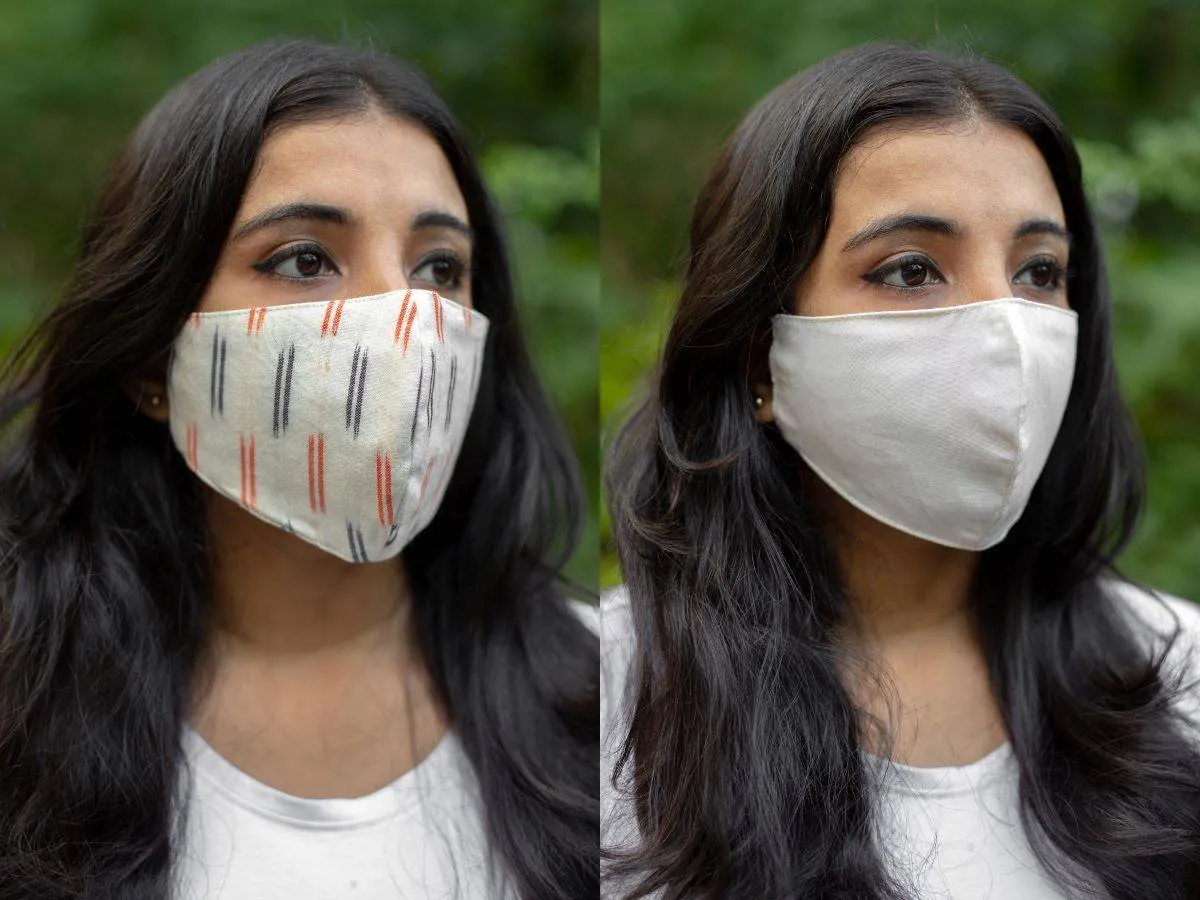 Ikkat & Beige - Triple Layered & Reversible 100% Cotton Face Masks - Naina