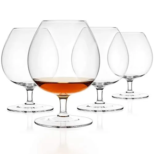 Luxbe - Brandy & Cognac Crystal Glasses Snifter, Set of 4 - Large Handcrafted - 100% Lead-Free Crystal Glass - Great for Spirits Drinks - Bourbon - Wine - 25.5-ounce