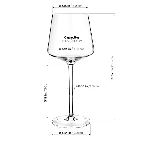 Luxbe - Crystal Wine Glasses 20.5-ounce, Set of 4 - Red or White Wine Large Glasses - Pinot Noir - Burgundy - Bordeaux - 600ml