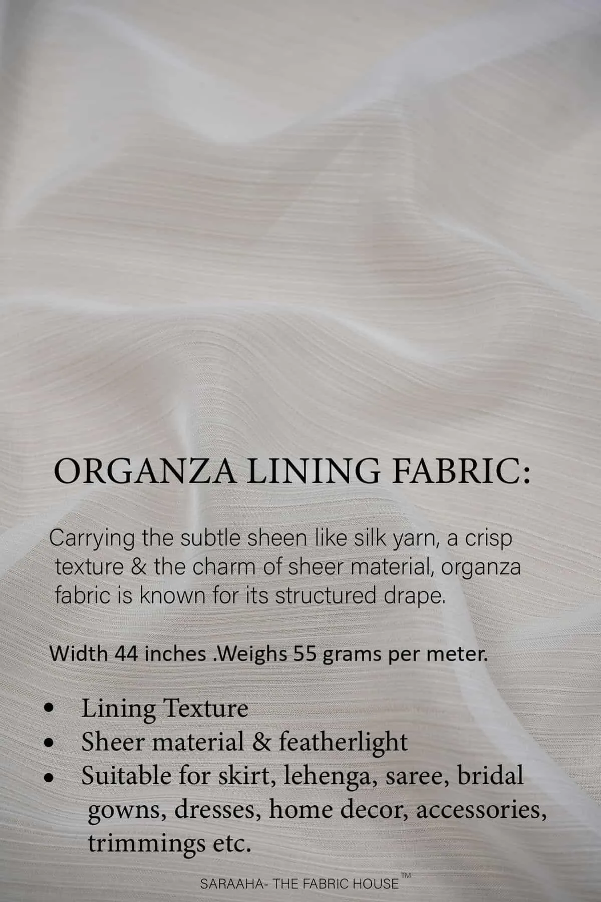 Plain White Organza Lining Viscose Base 55 GLM