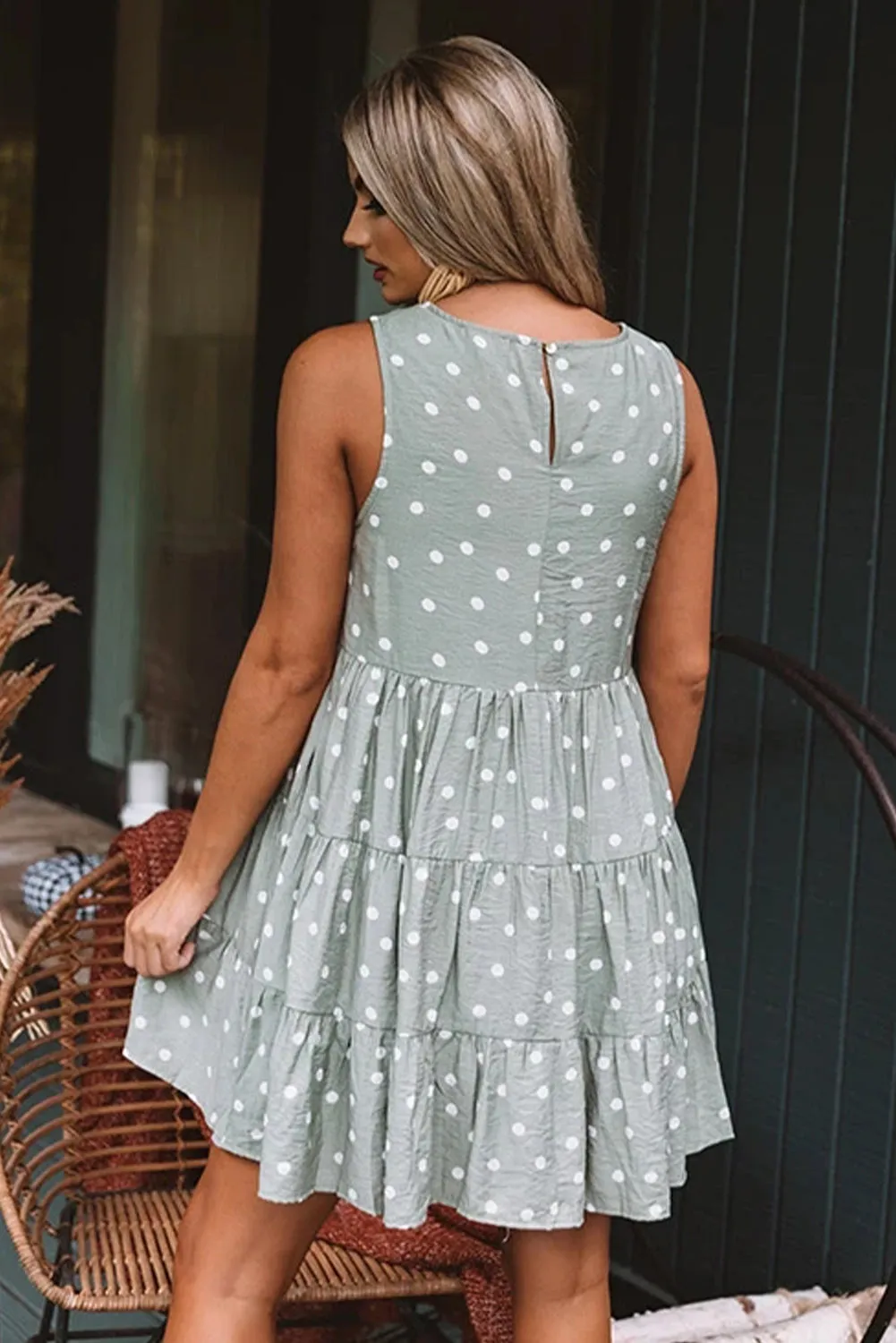 Polka Dot Sleeveless Ruffle Flowy Dress