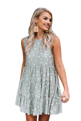 Polka Dot Sleeveless Ruffle Flowy Dress