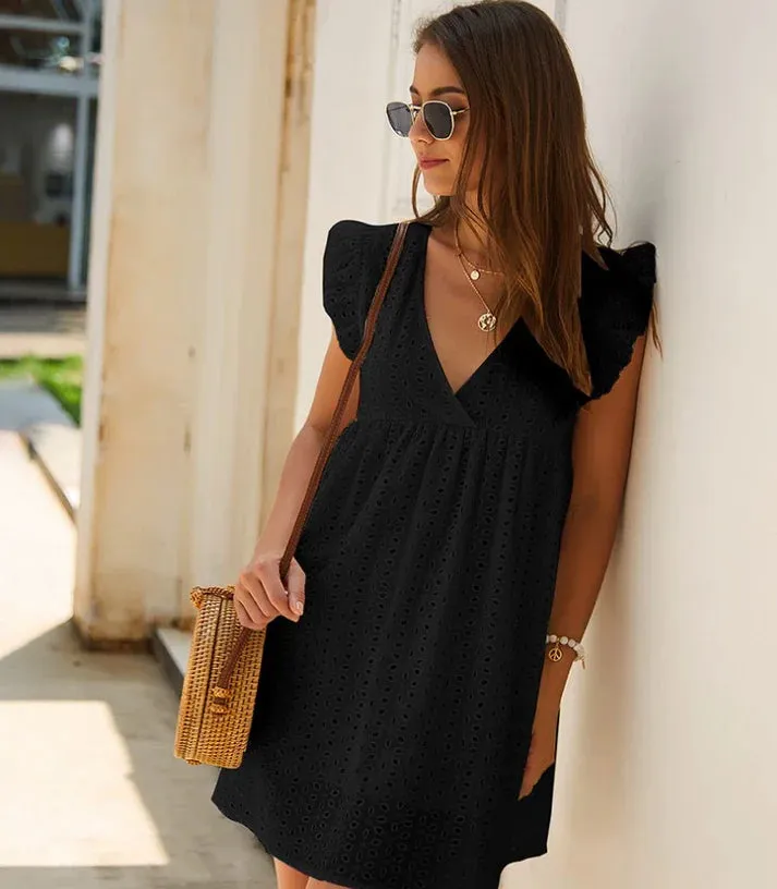 Summer Dress Ruffle Sleeve Casual Loose Mini Dress