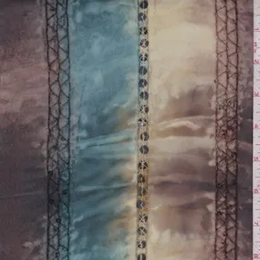 Teal/Beige/Brown Marble Embroidered Chiffon Fabric