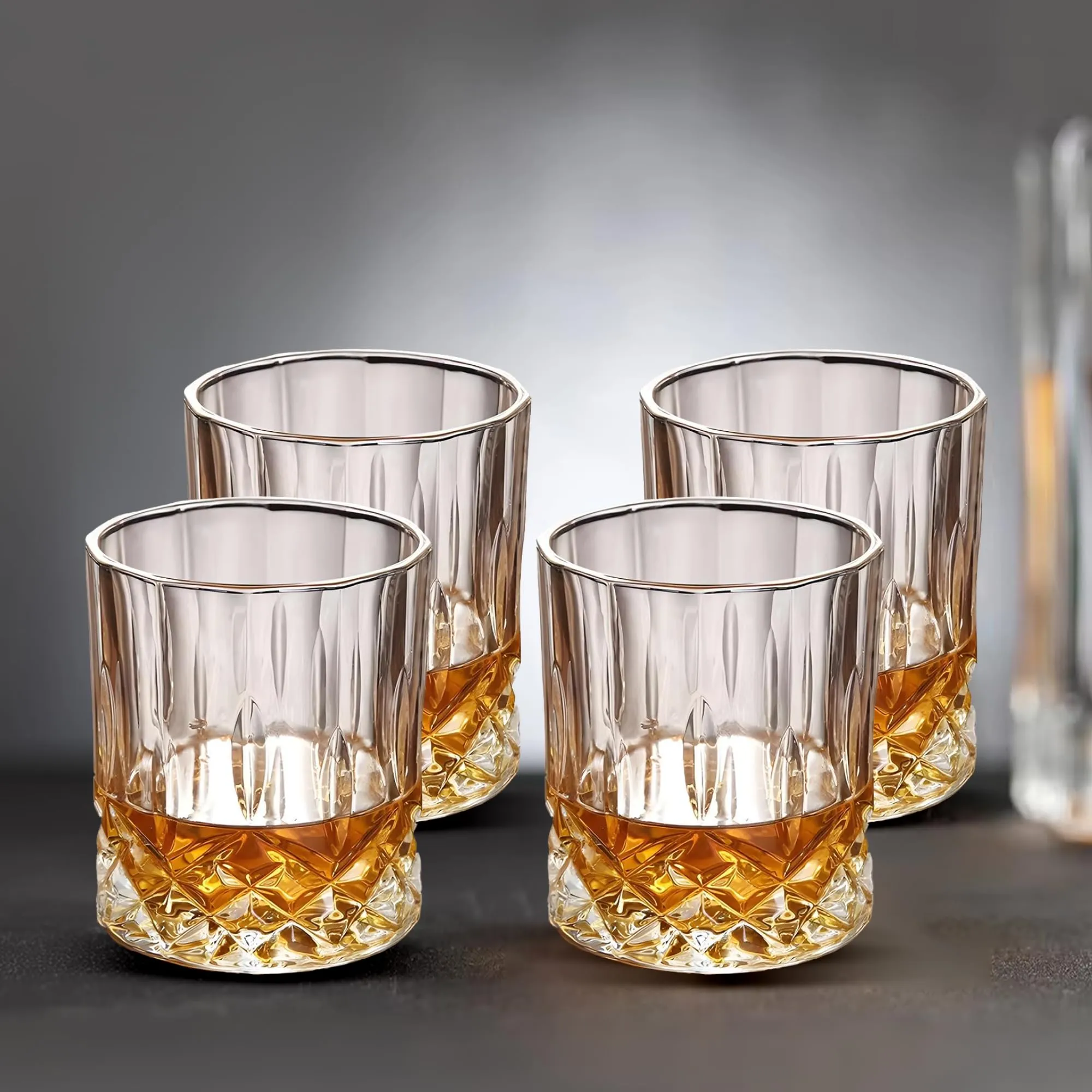 The Better Home Zest Whiskey Glasses Set of 4 (300ml Each) | Lead Free Whiskey Glass | Crystal Glass for Bar Home | Glass for Drinks | Cocktail Glasses | Highball Glass | Heavy Bottom Drinking Glass