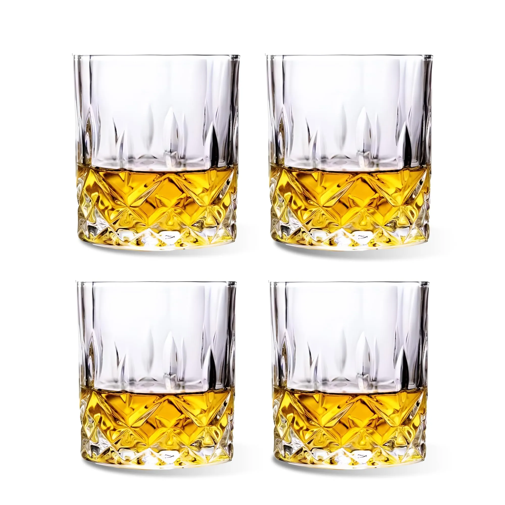 The Better Home Zest Whiskey Glasses Set of 4 (300ml Each) | Lead Free Whiskey Glass | Crystal Glass for Bar Home | Glass for Drinks | Cocktail Glasses | Highball Glass | Heavy Bottom Drinking Glass